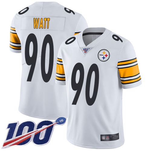 Youth Pittsburgh Steelers Football #90 Limited White T J Watt Road 100th Season Vapor Untouchable Nike NFL Jersey->youth nfl jersey->Youth Jersey